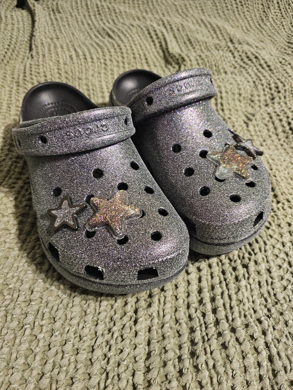 Crocs Iridescent Glitter Platform Clogs With Star Jibbitz